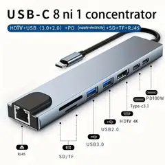 GENERICO - Adaptador Multipuerto Usb-c A 8 Puertos hdmi Tipoc Usbdstf Rj45