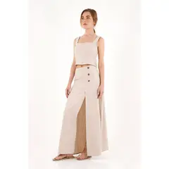 TOPMARK - Falda larga crudo con abertura en frente para mujer