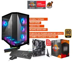AMD - PC GAMER RYZEN 7 5700G / BOARD A520 ( WIFI- BLUETOOTH) / 64GB RAM DR4 / 1TB SSD
