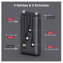 1 HORA - Batería Portátil 20000mAh 1hora GAR159 Carga Rápida Color Negro