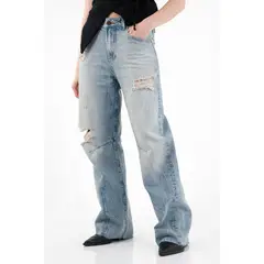 TENNIS - Jean Wide Leg tiro alto con rotos para mujer