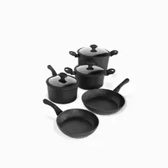 AMBIENTE GOURMET - Set de ollas aluminio forjado negro 8pcs
