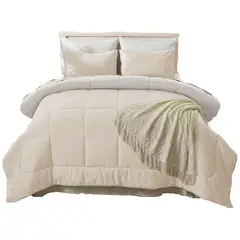 MY HOME STORE - Edredón Cover Cuadros Bicolor Beige Gris Claro King