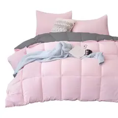 MY HOME STORE - Edredón Cover Cuadros Bicolor Gris Oscuro Rosado King