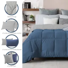 MY HOME STORE - Combo Edredón Cover Bicolor Azul Oscuro - Gris Claro K