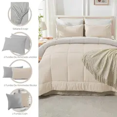 MY HOME STORE - Combo Edredón Cover Bicolor Beige - Gris Claro K