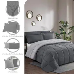 MY HOME STORE - Combo Edredón Cover Bicolor Gris Oscuro - Gris Claro