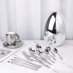 GENERICO - Juego De Cubiertos 24pcs Acero Inoxidable Estuche Huevo Color Plateado