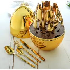GENERICO - Juego De Cubiertos 24pcs Acero Inoxidable Estuche Huevo Color Dorado
