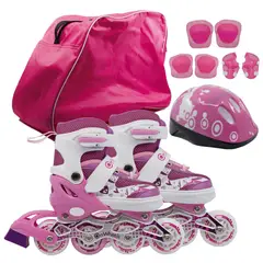 ONWHEELS - Combo de Patines + Kit de Protección + Casco Rosado talla S