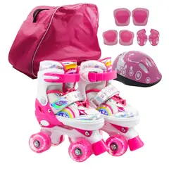 ONWHEELS - Combo infantil de Patines Ajustables con llantas de luz Rosado talla S