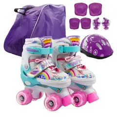 ONWHEELS - Combo infantil de Patines Ajustables con llantas de luz Verde talla S