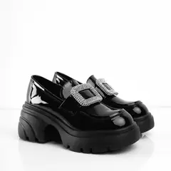 CALZADO ADRENALINA - Mocasines de charol negros con hebilla brillante aster