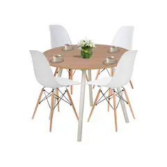 DKO DESIGN - Combo Comedor redondo 4p (75x80x80) Duna + 4 Sillas blancas