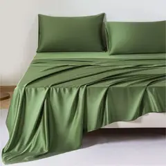 MY HOME STORE - Juego de sábanas de Bambú Verde Oliva 400 hilos