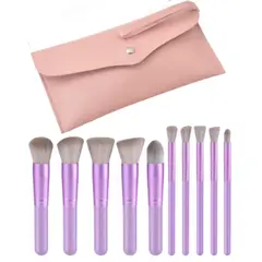 GENERICO - KIT SET JUEGO BROCHAS MAQUILLAJE VIAJE ESTUCHE X 10 PIEZAS-MORADO