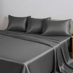 MY HOME STORE - Juego de sábanas de Bambú Gris Oscuro 230 hilos