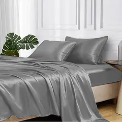 MY HOME STORE - Sábana de Seda Satín - Gris Oscuro