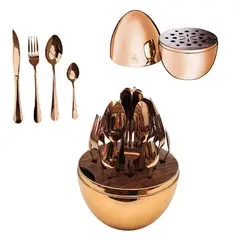 GENERICO - Juego De Cubiertos 24pcs Acero Inoxidable Estuche Huevo Color Oro Rosa