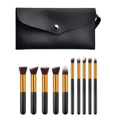 GENERICO - KIT SET JUEGO BROCHAS MAQUILLAJE VIAJE ESTUCHE X 10 PIEZAS-NEGRO