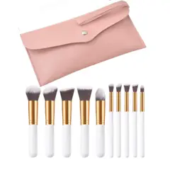 GENERICO - KIT SET JUEGO BROCHAS MAQUILLAJE VIAJE ESTUCHE X 10 PIEZAS-BLANCO