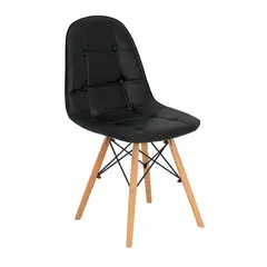 GENERICO - Silla Contemporánea de Eco Cuero con Base de Madera COLO NEGRO