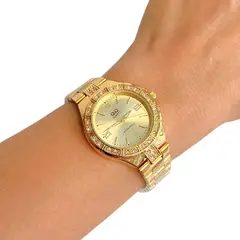 Q&Q - Reloj Dorado Numeros Romanos Acero Inoxidable Original + Caja