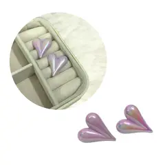 GENERICO - Aretes Topos Corazón Acrílicos Lilas Tornasolados