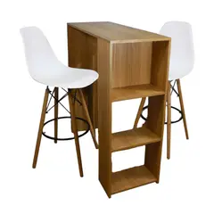 DKO DESIGN - Barra de Cocina 101.5x100x40cm Madera + 2 Sillas Bar Eames Blanca