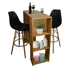 DKO DESIGN - Barra de Cocina 101.5x100x40cm Madera + 2 Sillas Bar Eames Negra