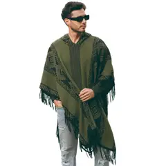 GENERICO - Ruana Poncho Hombre Caballero Tejida Liviana Urbana Con Capota