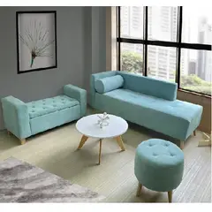 DKO DESIGN - Combo sala Sofá + Puff + Banqueta Baúl Verde Menta + Mesa de Centro