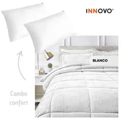 INNOVA - Combo Cubrelecho Térmico Ovejero Doble Funda Blanco + 2 Almohadas