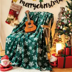 MY HOME STORE - Cobija Christmas Blanket Copos de Nieve Verdes