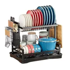 GENERICO - Organizador y Escurridor Loza Platos Acero Inoxidable 2 Niveles