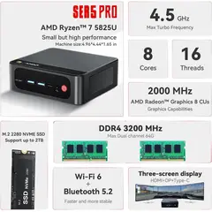 BEELINK - Mini Pc Ser5 Pro Amd Ryzen 7 5825u Ram32 Ssd500 Wif6