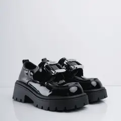CALZADO ADRENALINA - Zapatos negros de charol con herraje y correa plateada sharon
