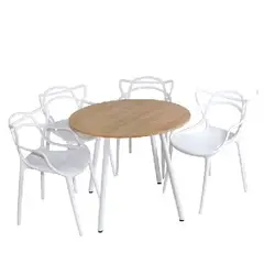 DKO DESIGN - Combo Comedor Redondo (75X80X80) Vienes Pata Blanca + 4 Sillas Blanca Solna