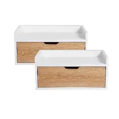 DKO DESIGN - Set x 2 Mesas de Noche Toulus Flotante (35X50X30) Blanca con puerta Vienes