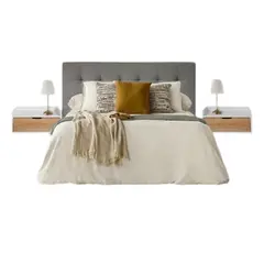 DKO DESIGN - Combo Cabecero Cama Doble (60x140x5) Gris Memphis + Set x 2 mesas de noche Toulus Flotantes