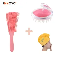 INNOVA - Combo Hair Top Cepillo Rizos Definidos + Cepillo Masajeador + Toalla