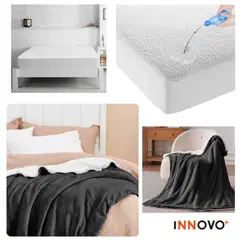 INNOVA - Combo Protector De Colchón Antifluido + Cobija Térmica Ovejera Doble