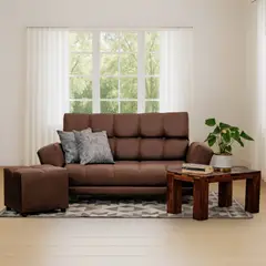 AMAIKA - Sofá Cama Tipo Ocean Sintético Café con Cojines y Puff