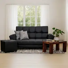 GENERICO - Sofá Cama AMAIKA Tipo Ocean Sintético Negro con Cojines y Puff