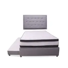 MUEBLES REM - Combo Cama Nido + Colchón Blaser Doble Pillow 140 + Espaldar Gris Claro