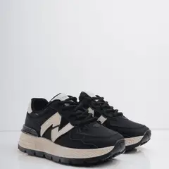 CALZADO ADRENALINA - Tenis negros con detalles y suela beige flux
