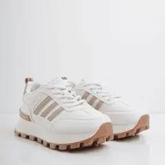 CALZADO ADRENALINA - Tenis blancos con líneas y suela café rize