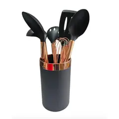 GENERICO - Set De Utensilios Cocina Antiadherentes Silicona 7 piezas Negro Dorado