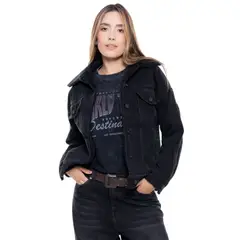 COLOR BLUE - Chaqueta Trucker Con Cuello Ovejero