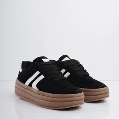 CALZADO ADRENALINA - Tenis negros con líneas blancas y cordones nahomi